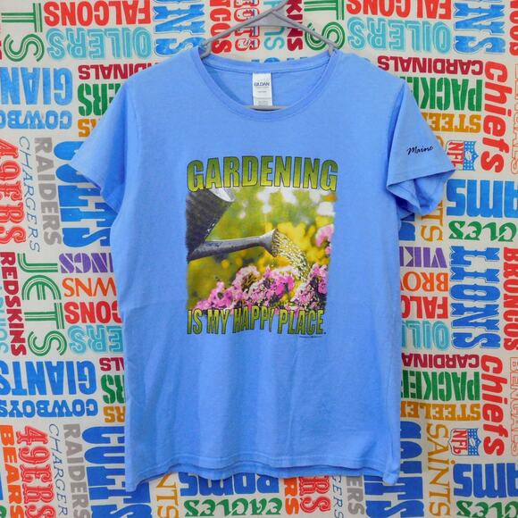 Gardening Is My Happy Place Graphic T Shirt Size L Womens Cut - Picture 1 of 5